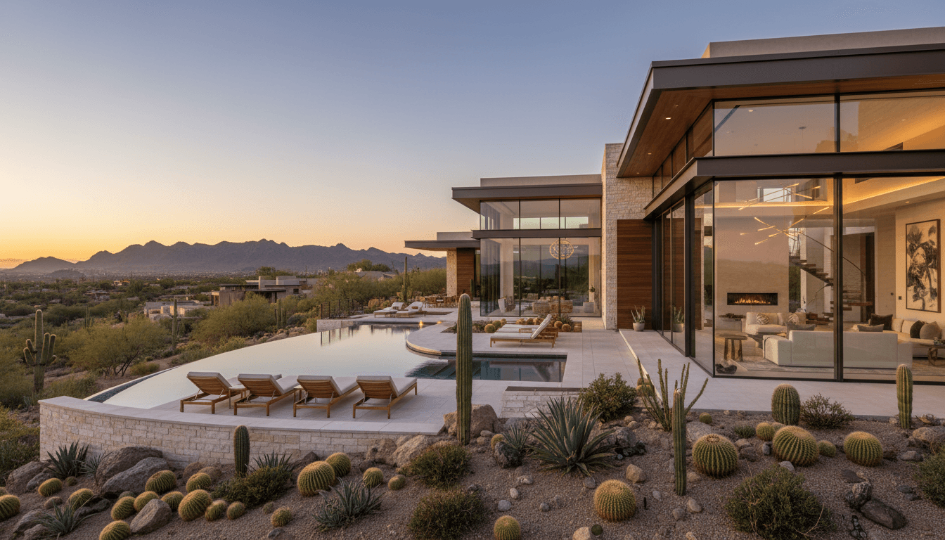 Modern custom home in Phoenix Arizona with desert mountain views