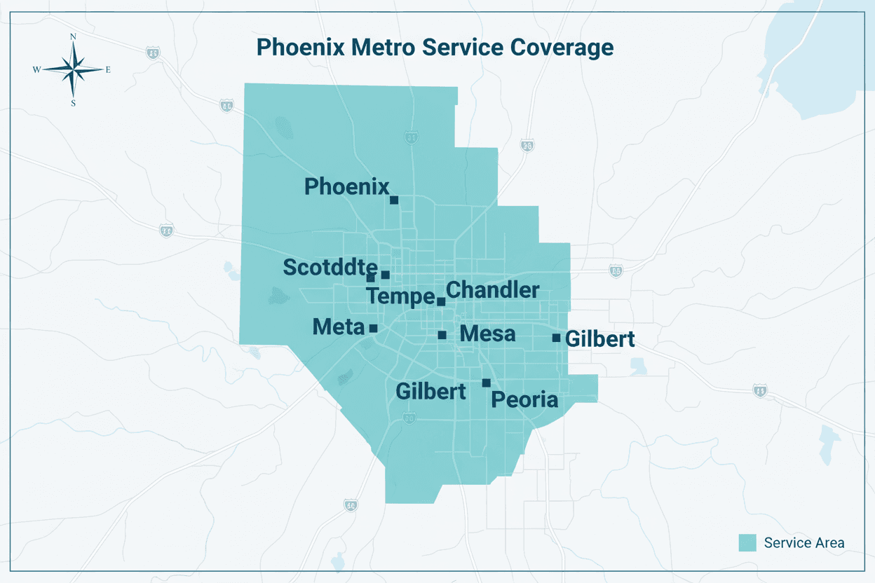 FAHM Custom Homes service area map covering Phoenix Valley
